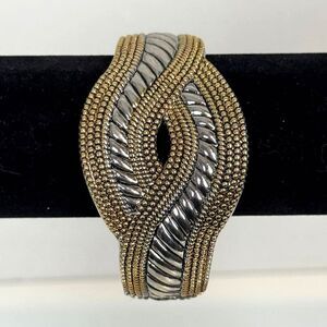 Vintage Two-Tone Metal Knot Hinged Cuff Bracelet